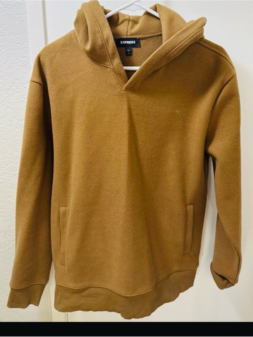 Express Men's Caramel/Tan Hooded Pullover Sweater